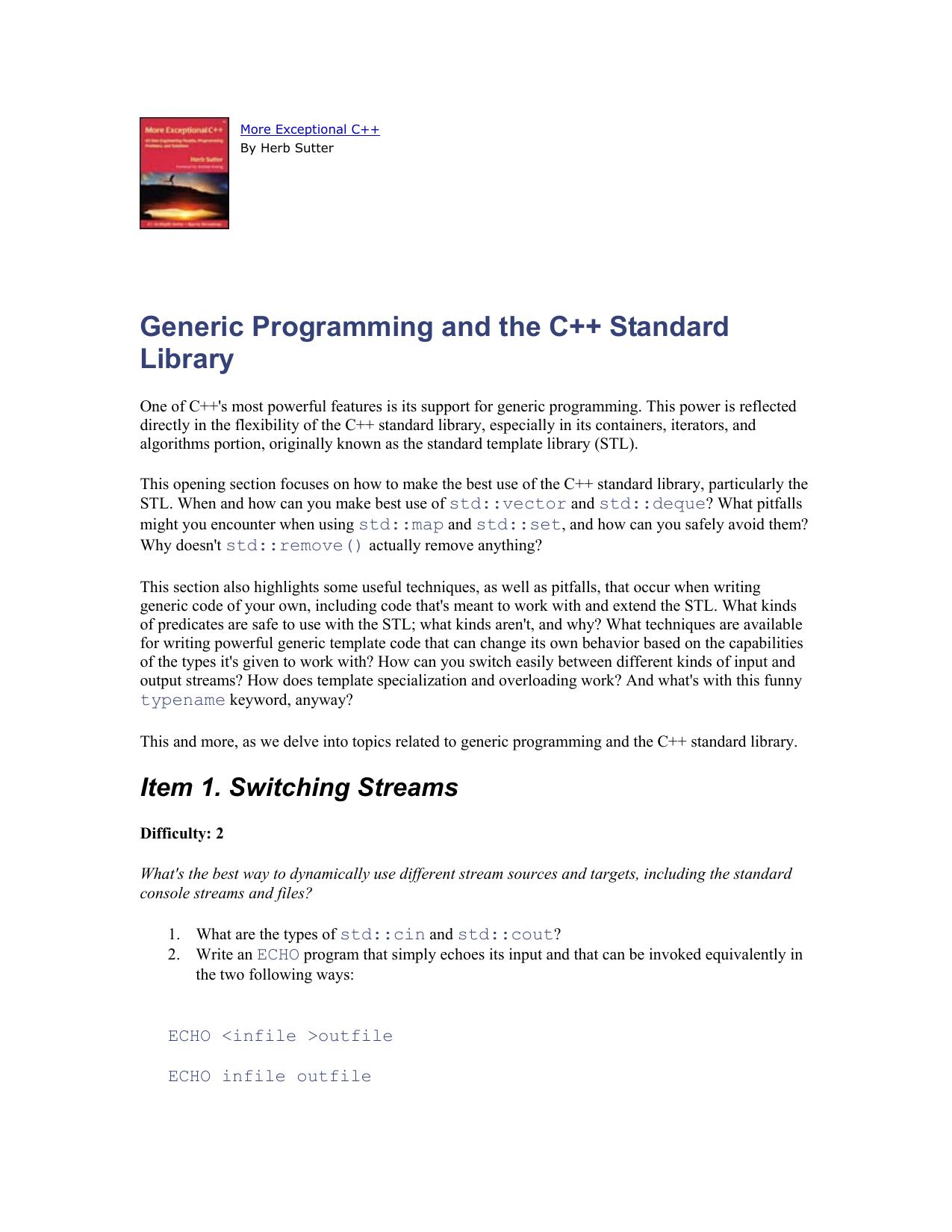 More Exceptional C++: 40 New Engineering Puzzles, Programming Problems, and Solutions
