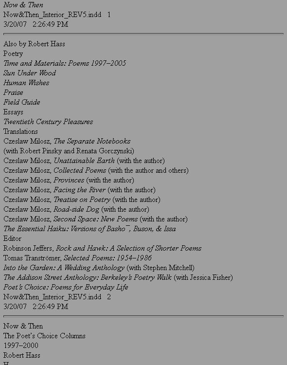 Now and Then: The Poet's Choice Columns, 1997-2000